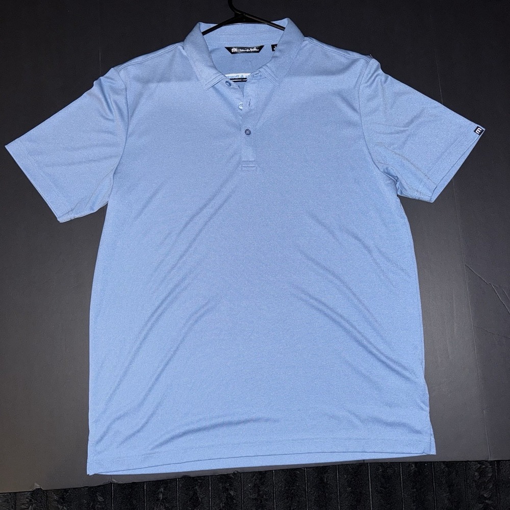 Travis Mathew Polo Shirt L Light Blue Short Sleeve Embroidered Logo Collared
